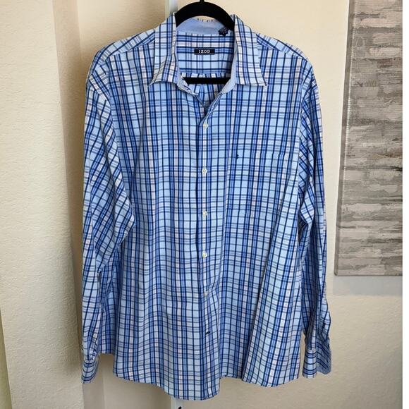 Izod Mens Long Sleeve Orange Blue Print Button Down Dress Casual 3 Shirts XL - Picture 3 of 5